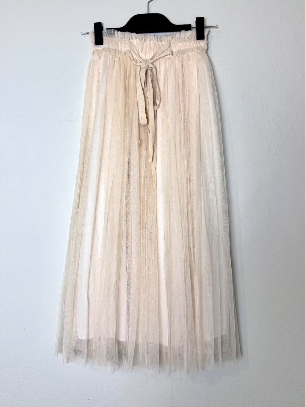 Long cream tulle skirt romantic tie front elastic waist size XS